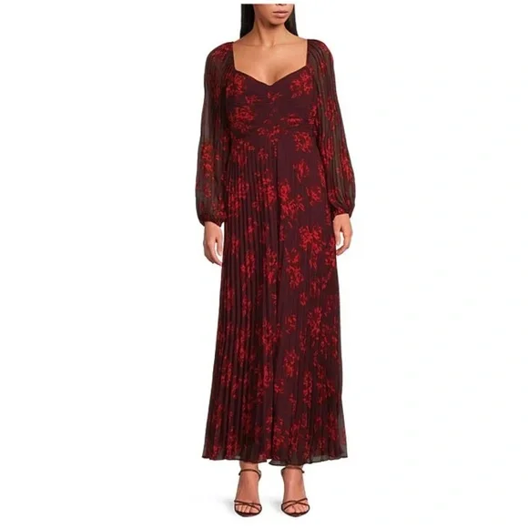 Lucy Paris Burgundy Floral Long Sleeve Dress - Picture 9 of 10